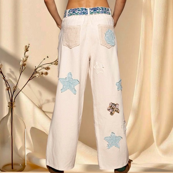 POL Cream OATMILK Star Patch Pants - Picture 4 of 9